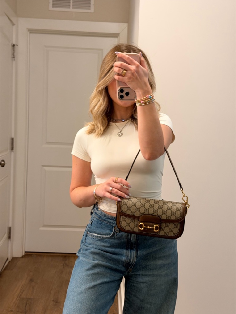 Gucci Canvas Horsebit 1955 Shoulder Bag with Gold Hardware - Picture 13 of 16